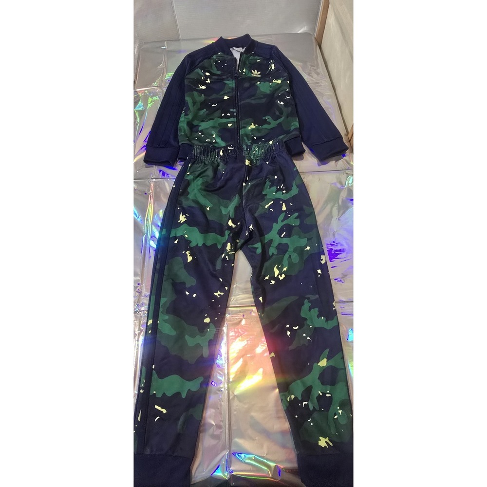 Adidas Original Baby SST 2 Piece Track Suit Camo Print Blue Prime Green Sz 3
